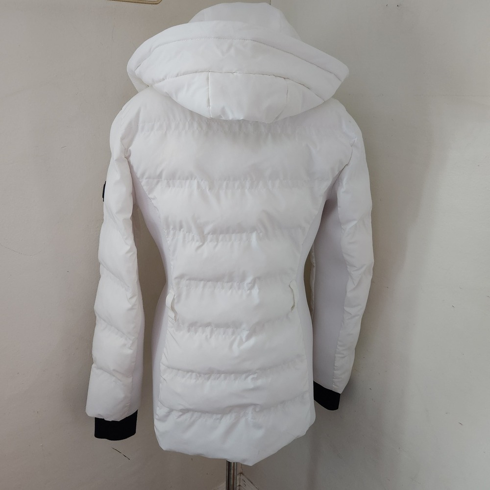 Michael Kors Womens White Quilted Puffer Jacket Hooded Zip Front Size S - Picture 4 of 8